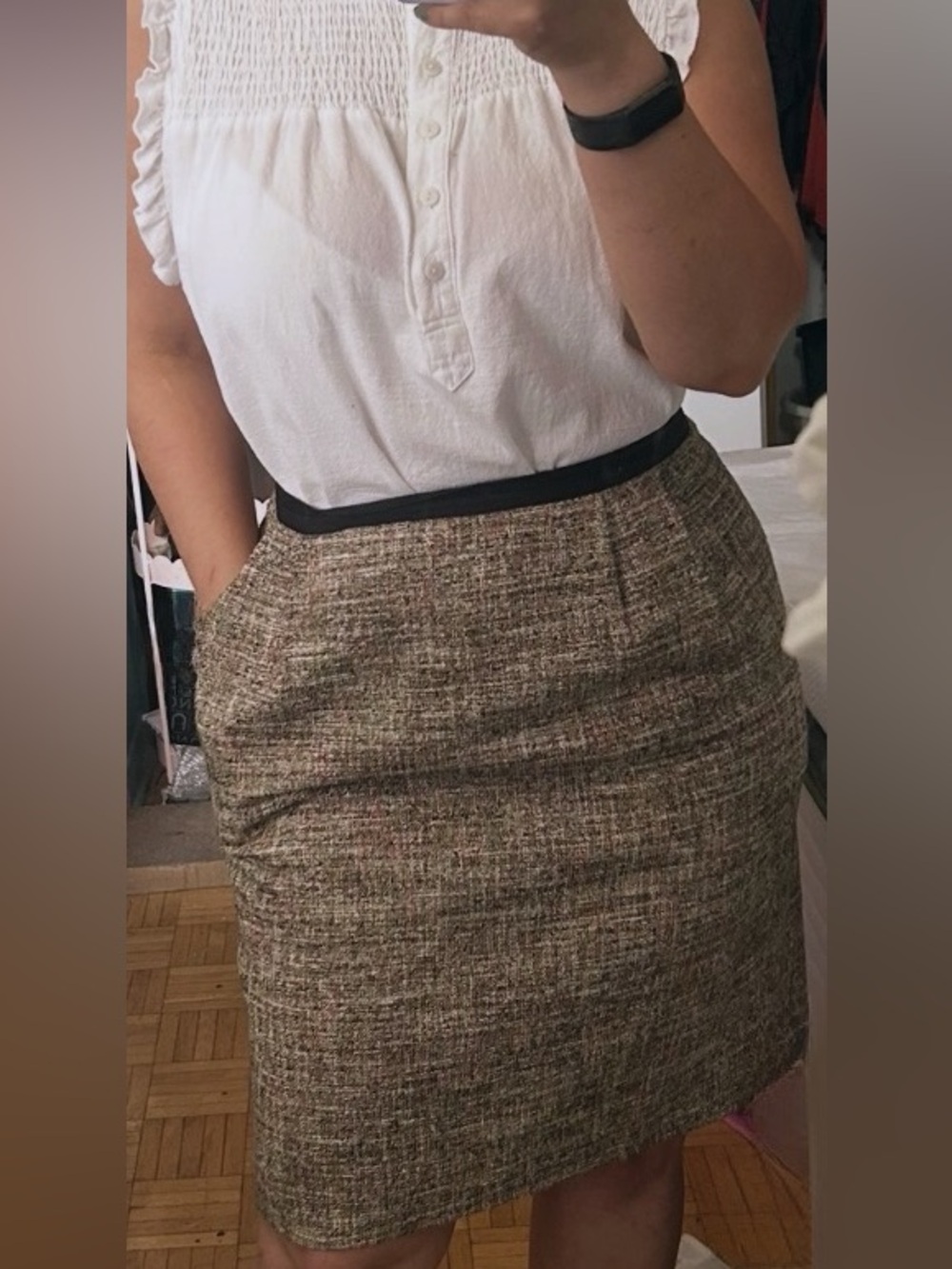 DKNY Donna Karan Multicolor Tweed Pencil Skirt Black Waistband